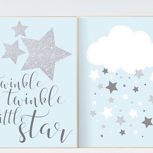 Twinkle twinkle little star nursery, blue gray nursery decor, nursery decor boy, blue silver, cloud and star nursery, blue and gray nursery