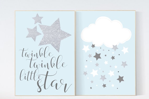 Twinkle twinkle little star nursery, blue gray nursery decor, nursery decor boy, blue silver, cloud and star nursery, blue and gray nursery