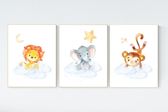 Nursery decor gender neutral, animal prints, lion, bear, koala, Nursery wall art gender neutral, jungle animal prints, forest animals