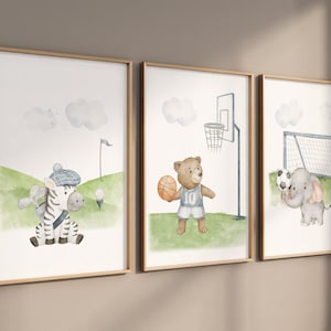 Sports nursery decor, Baby Animals Sport, Baby boy sports nursery, Safari nursery decor, soccer nursery basketball nursery, golf nursery