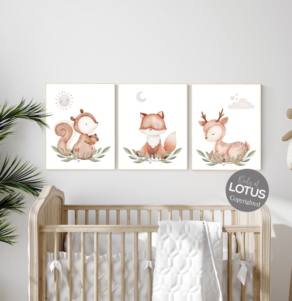 Nursery decor woodland, Woodland Nursery Wall Art, Woodland Print Set, animal prints, Woodland Animal Prints, gender neutral nursery