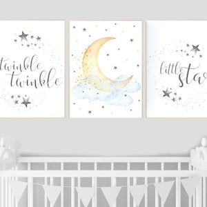 Twinkle twinkle little star, nursery decor neutral, cloud and stars, baby room art, moon nursery wall art, gender neutral, moon nursery