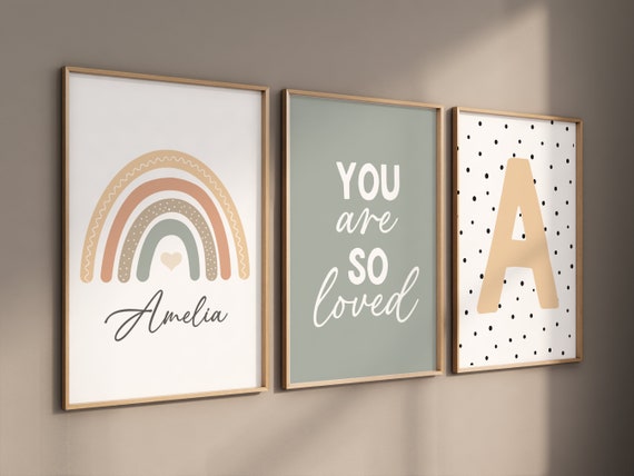 Rainbow nursery, gender neutral, you are so loved, earth colors, name print, rainbow prints, sage print, neutral colors, baby room