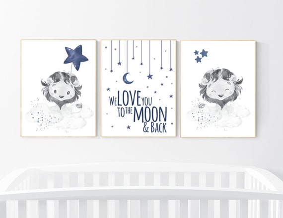 Lion nursery wall art, Nursery decor boy, navy blue nursery art, boy nursery ideas, boy nursery decor, safari animals, animal prints