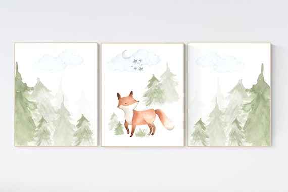 Woodland prints, gender neutral nursery, Woodland Nursery, Woodland Prints, animal prints, Woodland fox nursery, girl nursery, fox prints