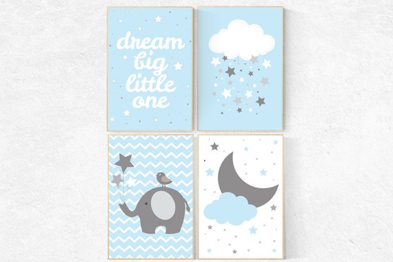 Blue nursery decor, Dream Big little one, baby girl, blue gray nursery decor, playroom decor, baby boy nursery decor kids room nursery ideas