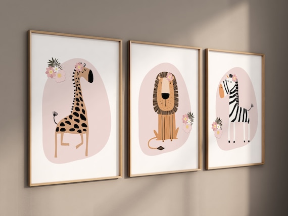 Nursery decor girl, Safari Nursery Wall Prints, Boho Nursery Prints, jungle animals, pink nursery, Nursery Art, animal Nursery Decor