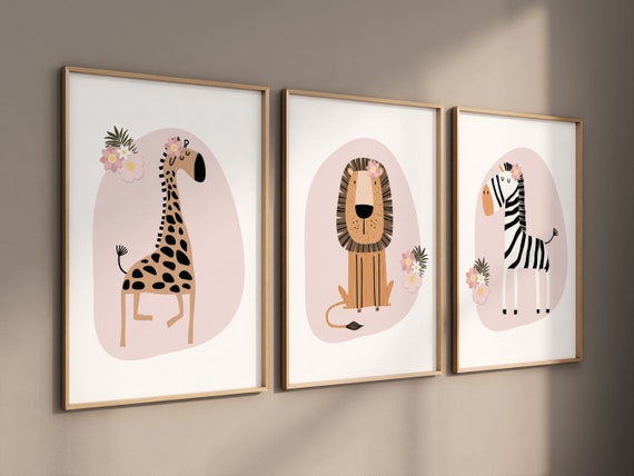 Nursery decor girl, Safari Nursery Wall Prints, Boho Nursery Prints, jungle animals, pink nursery, Nursery Art, animal Nursery Decor