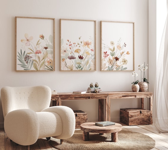 Wildflower Nursery Decor, Flower Nursery, neutral colors, living room print, Botanical Print, flower print, home decor, girls room decor
