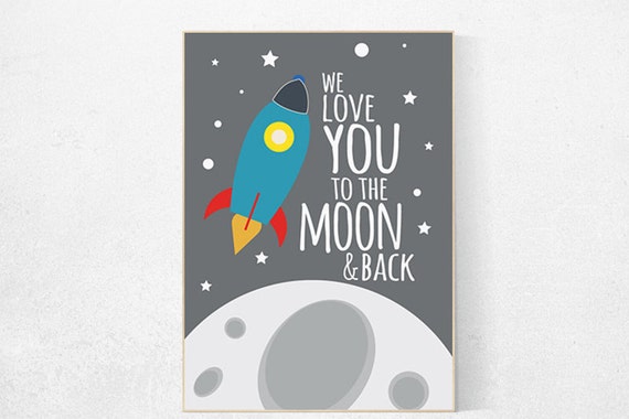 Space nursery decor, love you to the moon and back, outer space nursery wall art, nursery set, space themed, kids room, gray nursery decor