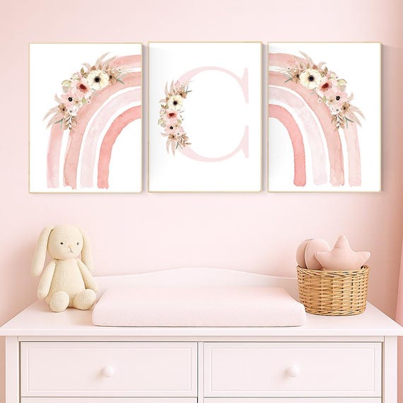 Floral Rainbow Nursery Art Prints - Boho Baby Girl Decor Set