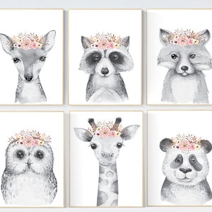 Nursery decor girl, floral nursery, Woodland nursery, woodland animals nursery, flower nursery, nursery decor girl boho, nursery wall art