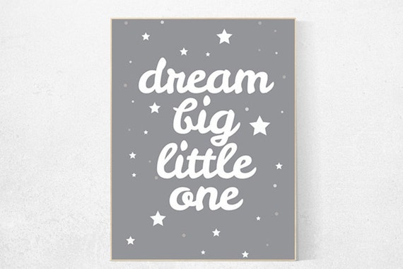 Gray nursery decor, Dream big little one, nursery wall art neutral, grey nursery, stars, nursery wall art neutral. baby room wall art