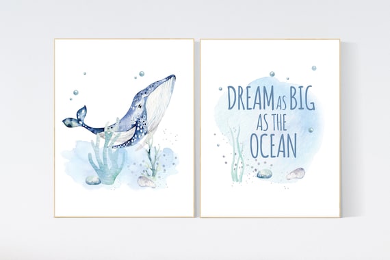 Ocean themed nursery, Sea nursery decor, Nautical nursery print set, under the sea nursery, gender neutral, whale nursery, underwater