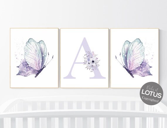 Nursery decor girl butterfly, purple mint, Butterfly Nursery Art, Butterfly Nursery Decor for Baby Girl, lilac nursery, purple nursery