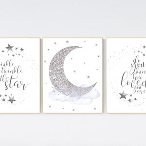 Twinkle twinkle little star, purple silver, lilac silver, baby room decor girl, lavender, cloud and stars, baby room, girl room ideas