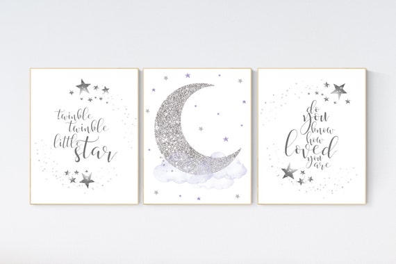 Twinkle twinkle little star, purple silver, lilac silver, baby room decor girl, lavender, cloud and stars, baby room, girl room ideas