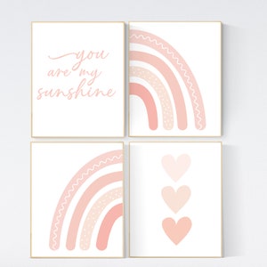 Blush Pink Rainbow Nursery Prints: Boho Sunshine Decor