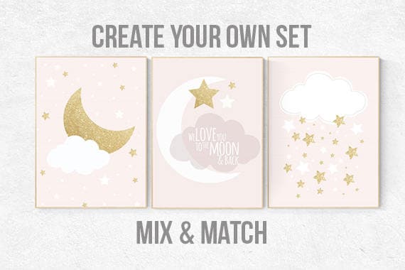 Nursery decor girl gold, elephant, stars, cloud, pink gold nursery decor, dream big little one, twinkle twinkle, pink and gold nursery,