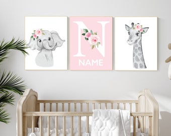 Estampas florais de animais de safári para quarto de bebê: decoração boho girl