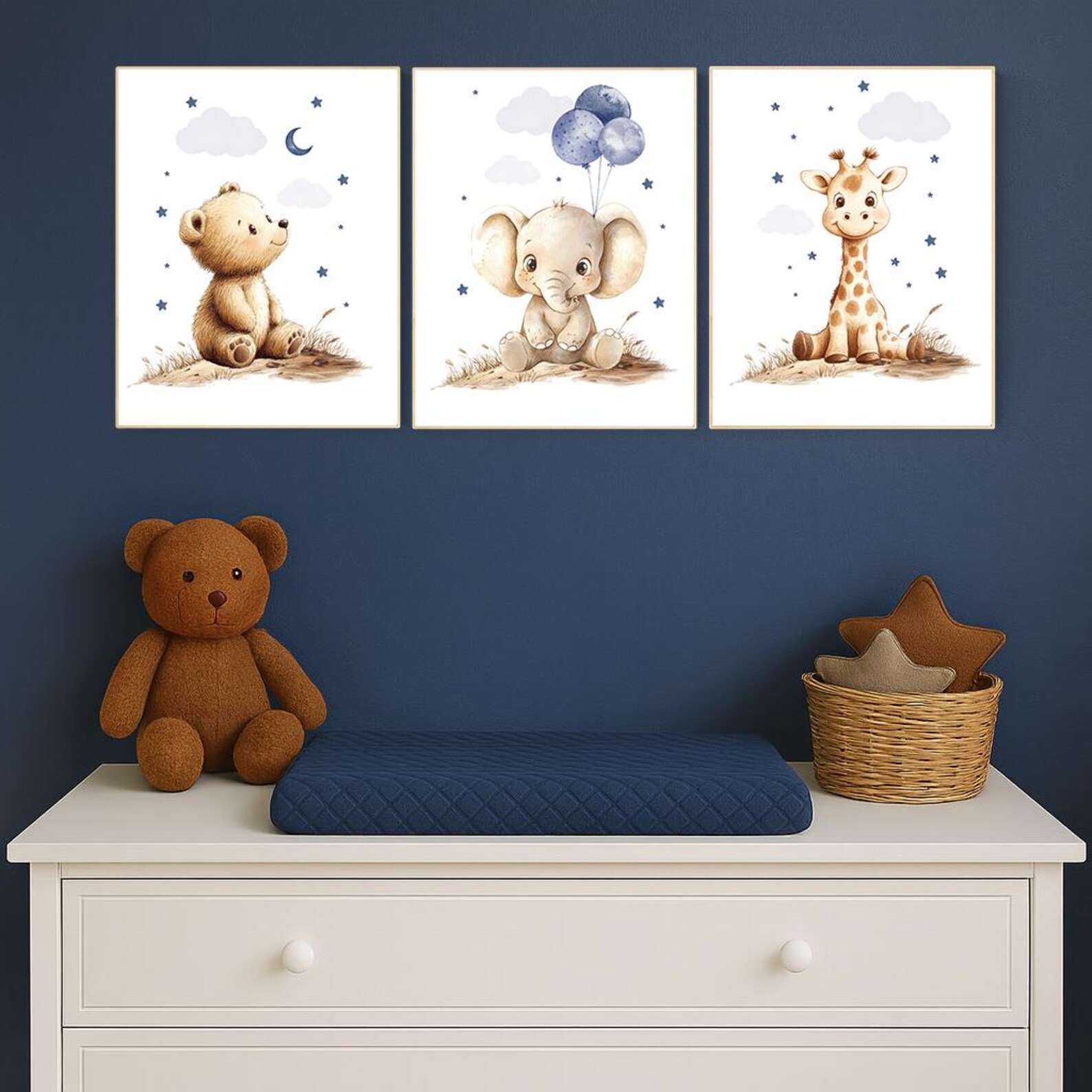 Boy Nursery Wall Art Set of 3 | Baby Bear, Elephant, Giraffe Prints - Etsy