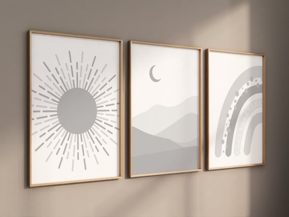 Nursery wall art grey, gray gold nursery, nursery decor neutral, baby room decor gender neutral, sunshine nursery, grey gold, baby room art