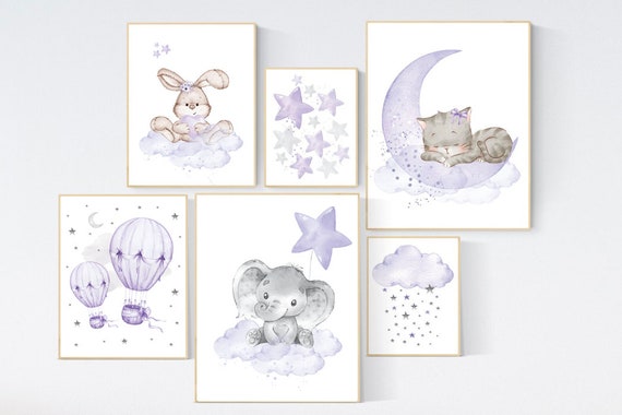 Nursery decor girl purple, cat nursery, Nursery decor girl lavender, kitten nursery, girl nursery decor, cats print for nursery, girls room