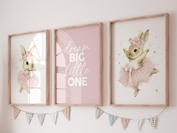 Ballerina Bunny Nursery Wall Art Set of 3, Dream Big Little One Print