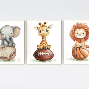 Sports nursery decor, Baby Animals Sport, Baby boy sports nursery, Safari nursery, baseball, football, basketball nursery, animal sports