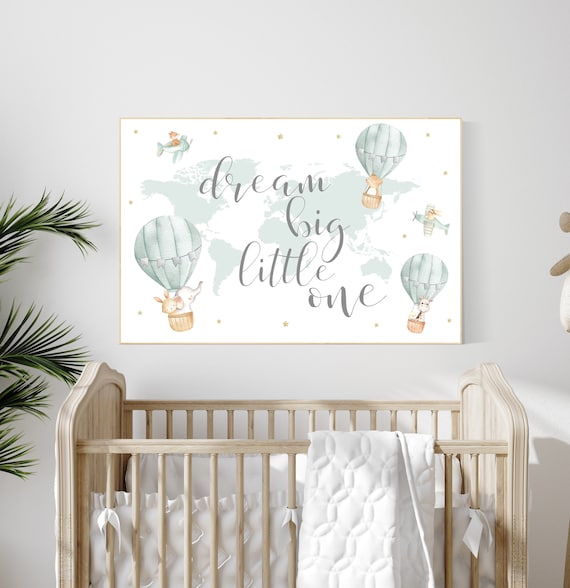 Nursery decor neutral, green, sage green wall art, gender neutral nursery decor, baby room decor, nursery prints neutral, hot air balloon