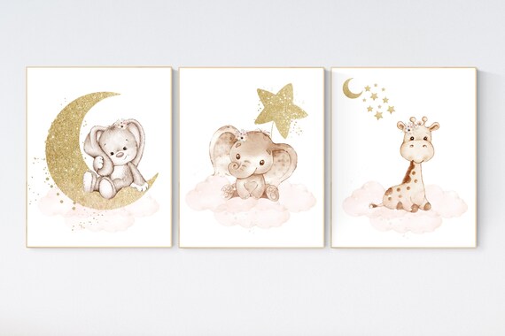 Nursery decor girl animals, blush gold nursery, Animal nursery, nursery decor girl, rabbit nursery, elephant nursery, giraffe nursery