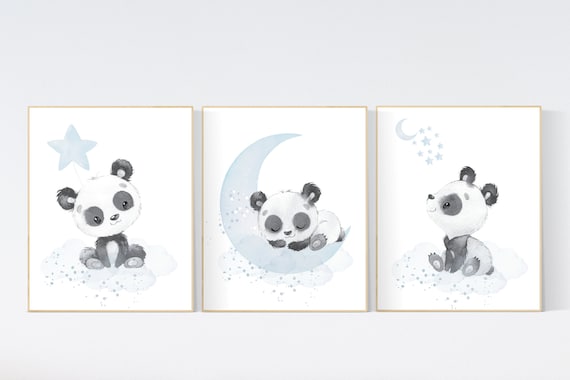 Nursery decor boy, panda nursery wall art, blue and grey, baby room decor boy, panda bear nursery, boy nursery wall art, nursery wall decor