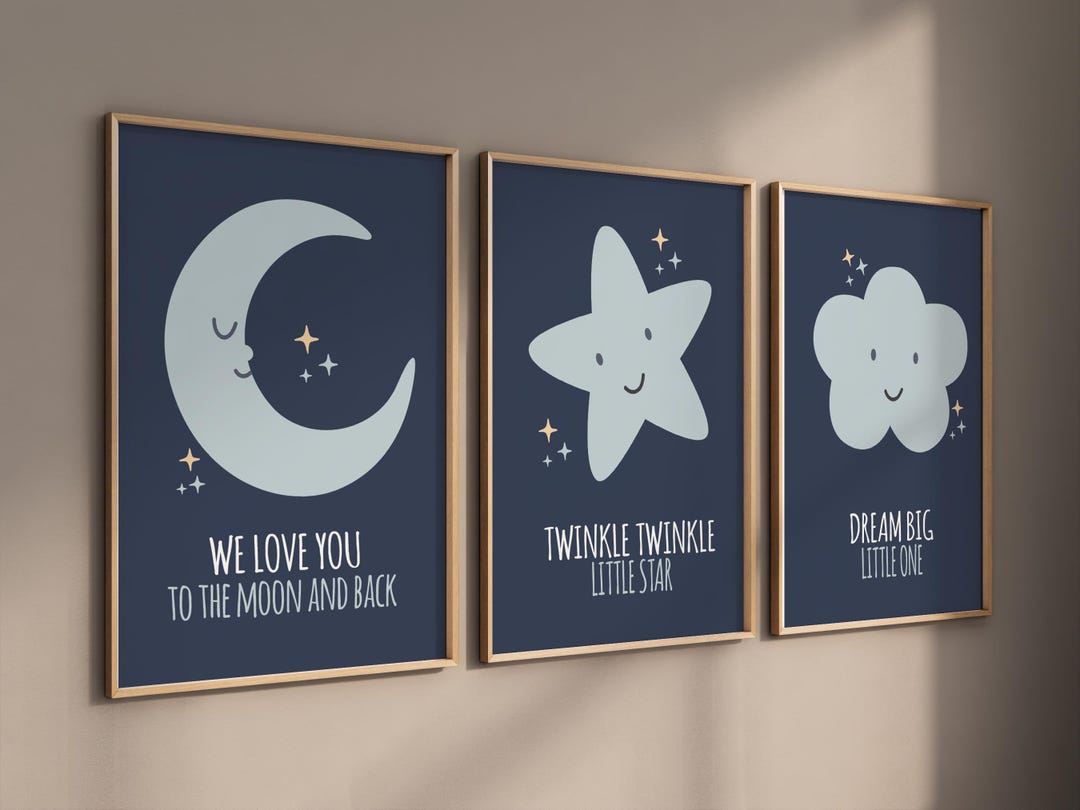 Moon & Stars Nursery Prints: Navy Celestial Decor - Etsy