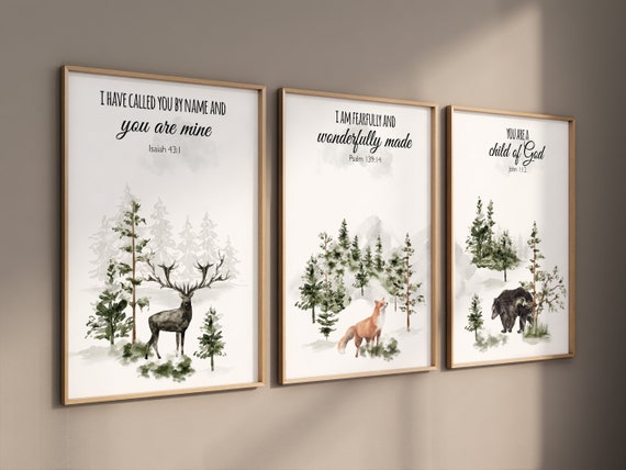 Nursery decor woodland, mountain wall art, tree nursery decor, adventure theme nursery, forest, sage green, bible nursery, verse nursery