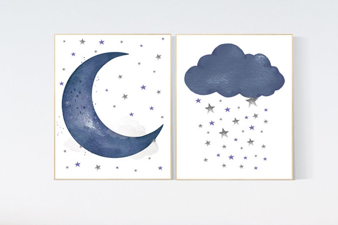 Navy Nursery Decor, Moon and Stars, Moon and Stars, Navy Blue Nursery ...