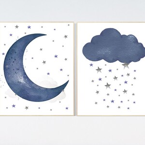 Navy Nursery Decor, Moon and Stars, Moon and Stars, Navy Blue Nursery ...