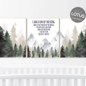 Nursery decor mountain, nursery wall art, tree nursery decor, adventure theme nursery, forest, sage green, beige, woodland animals