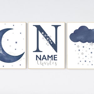 Navy Nursery Decor, Cloud and Stars, Moon and Stars, Navy Blue Nursery ...