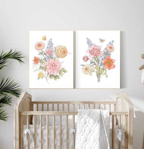 Wildflower Nursery Decor, Boho Nursery wall art, Floral Nursery, Girl Nursery Decor, vintage flower nursery, Botanical Print, home decor
