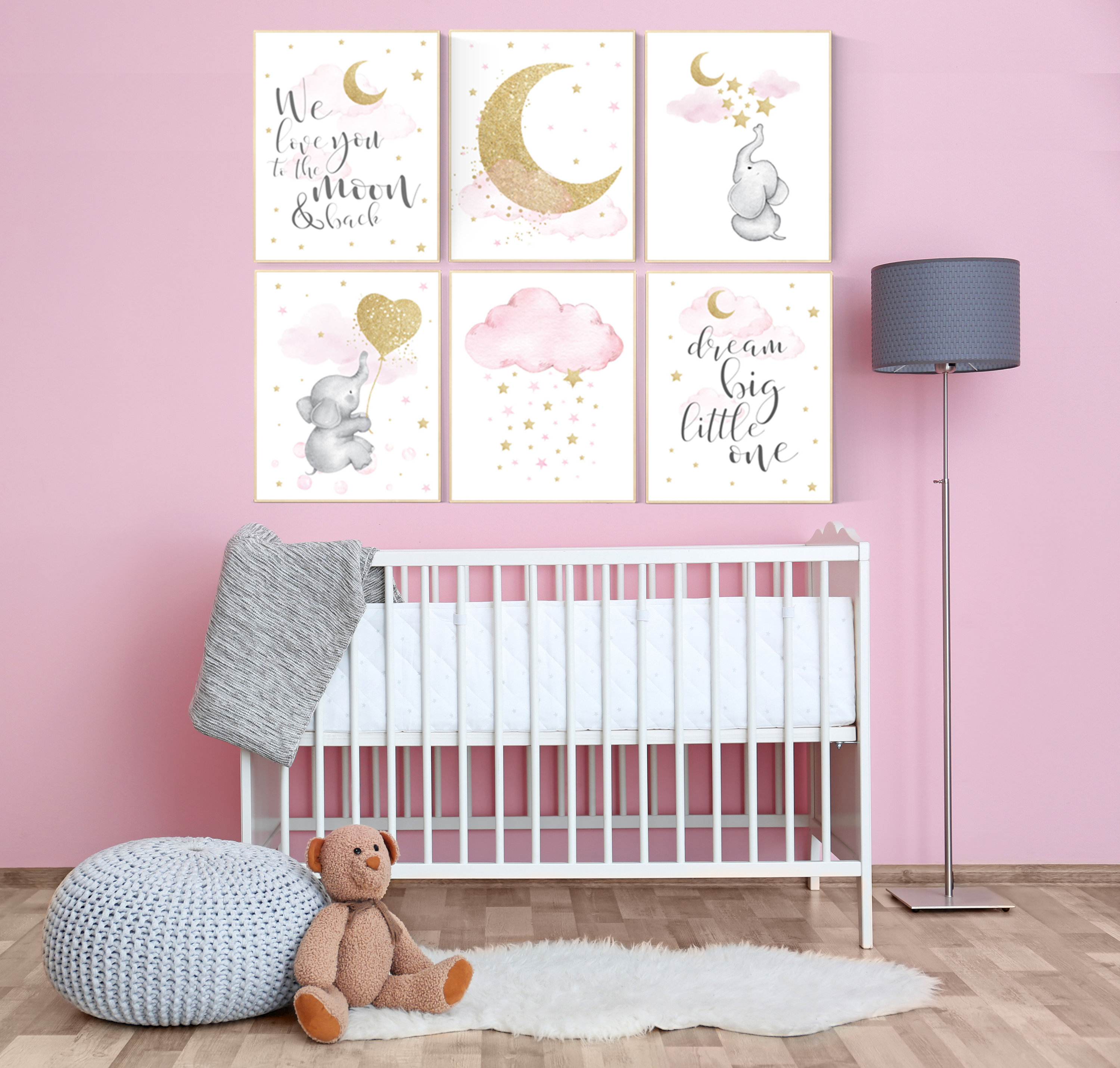 Nursery decor girl, nursery decor elephant, pink gold nursery, girl