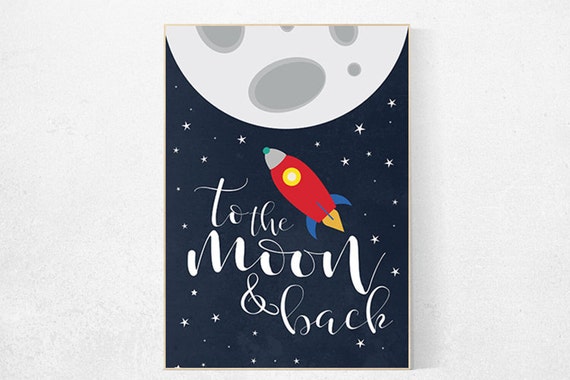 Space nursery art, to the moon and back, boys room decor, moon nursery, Outer Space, Space Decor, playroom decor, kids room, new baby gift