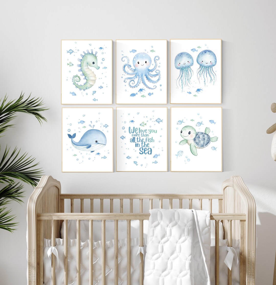 Watercolor Sea Animal Nursery Prints: Ocean Wall Art Set - Etsy