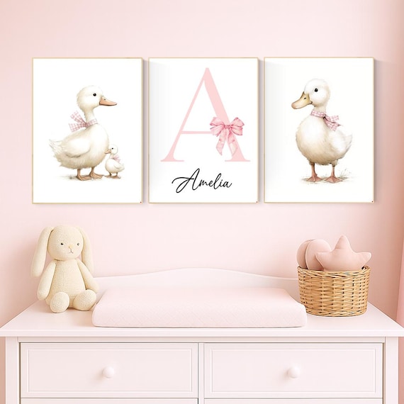 Duck Nursery Wall Art: Personalized Baby Girl Name Print