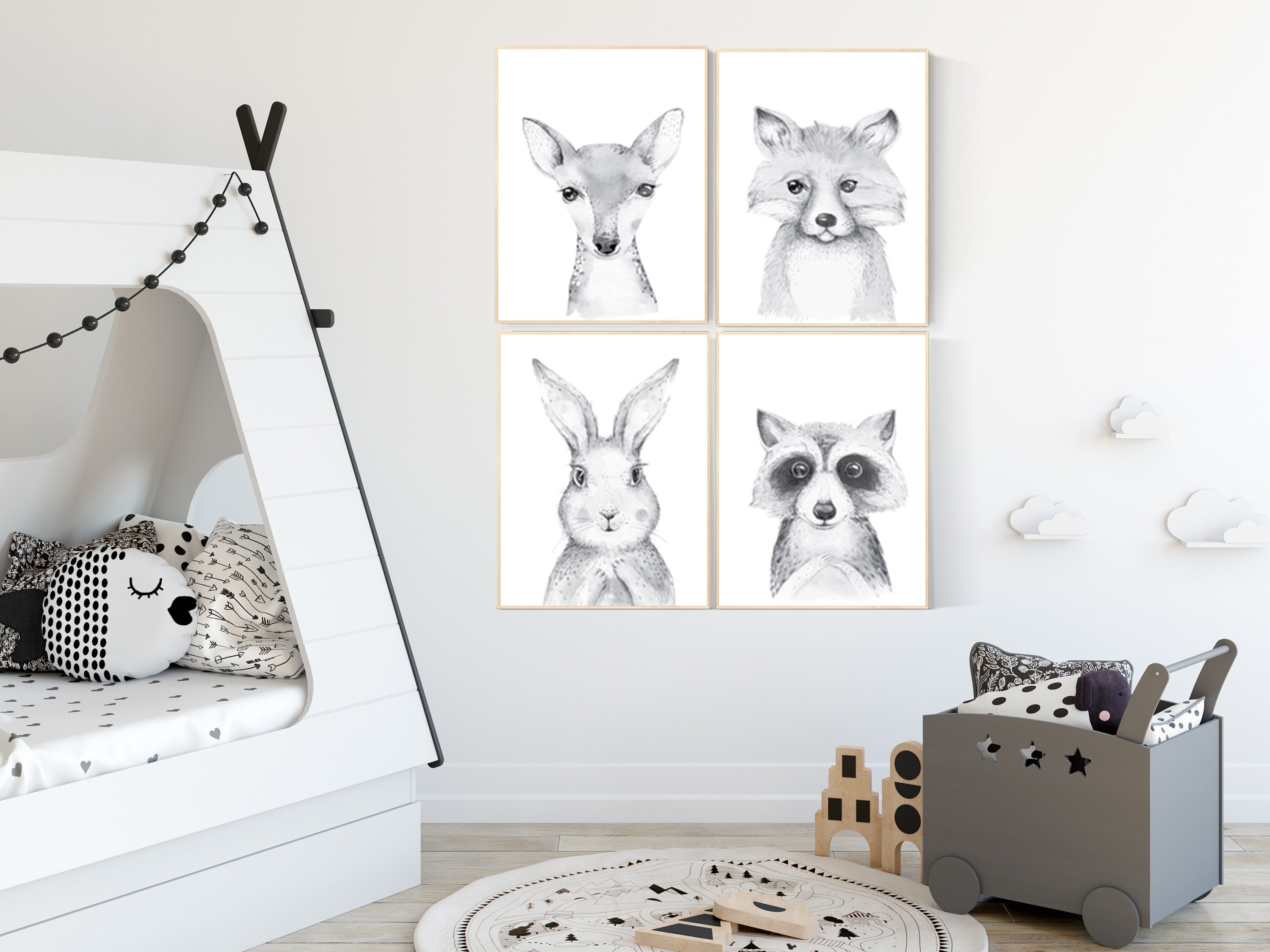 Nursery decor boy Woodland, Baby Animal Nursery Art ...