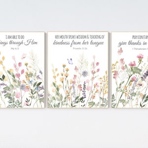Boho Nursery wall art, Wildflower Nursery Decor, Floral Nursery, Girl Nursery Decor, vintage flower nursery, bible verse, christian wall art