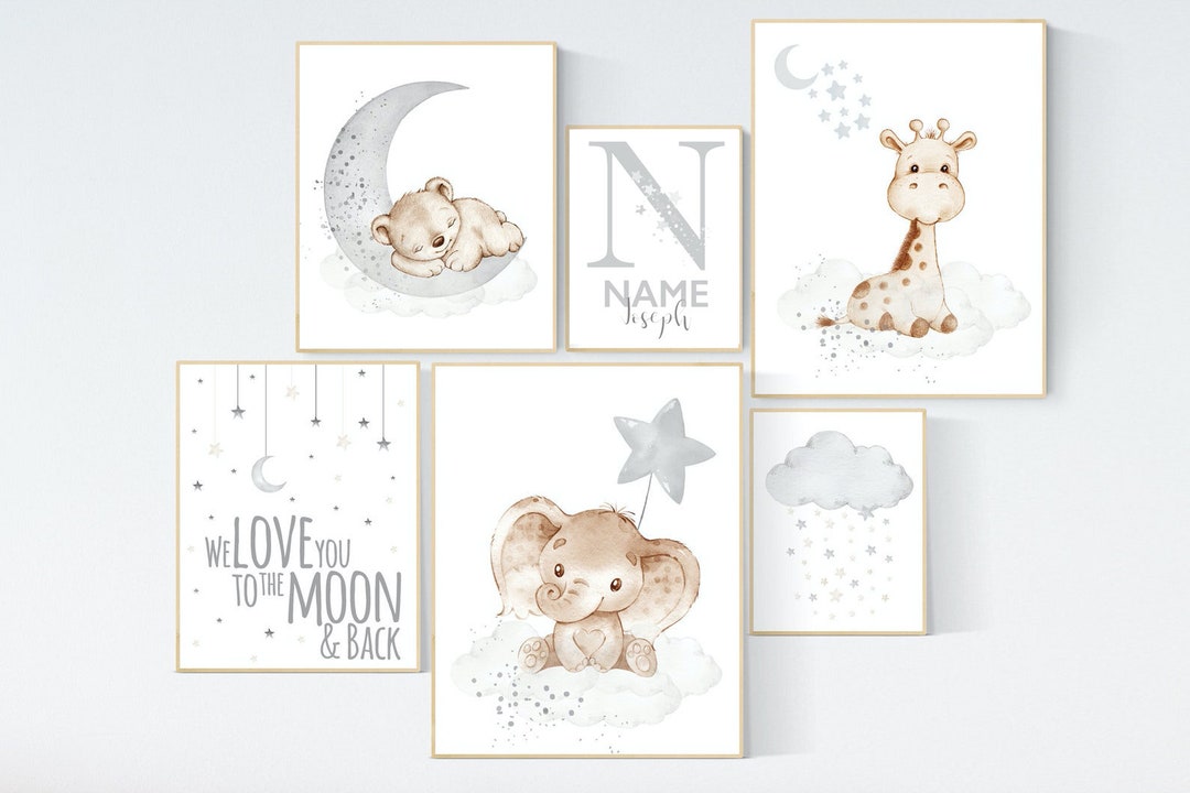 Neutral Nursery Animal Prints: Bear, Elephant, Giraffe Wall Art - Etsy