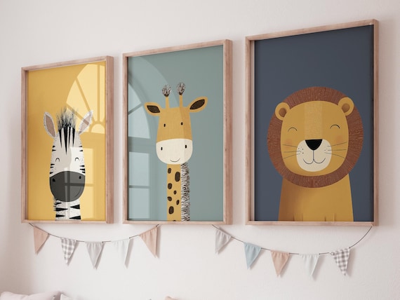 Safari Animal Nursery Prints: Boho Jungle Art, Set of 3