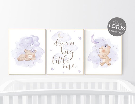 Bear nursery, Nursery decor girl purple, purple nursery, lavender nursery, lilac nursery, teddy bear, girls room decor, girl nursery decor
