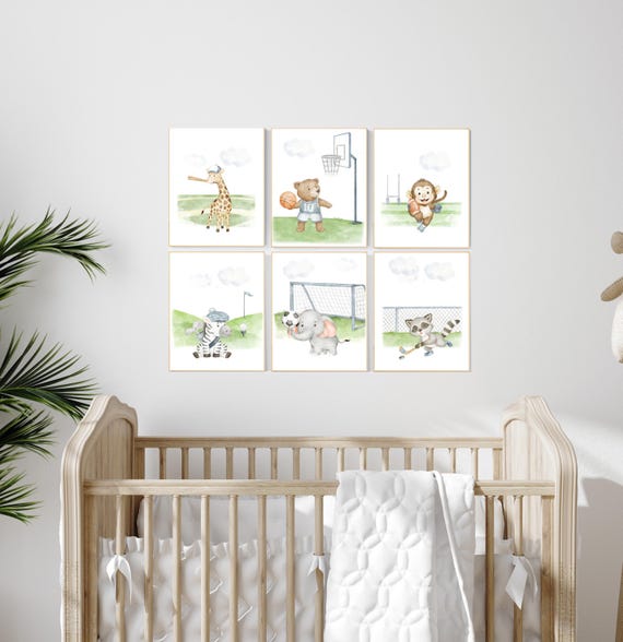 Sports nursery decor, Baby Animals Sport, Baby boy sports nursery, Safari nursery decor, football nursery, baseball nursery, golf nursery