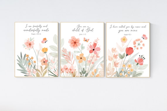 Boho Nursery wall art, Wildflower Nursery Decor, Floral Nursery, Girl Nursery Decor, vintage flower nursery, bible verse, christian wall art